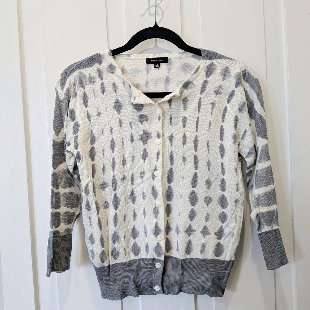 Verve Ami Gray and White Patterned Tie Dye Cardigan | Small